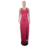 Fashion Sequin Sleeveless Slit Sexy Party Evening Dress