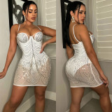 Sexy Rhinestone See-Through Cami Nightclub Dress