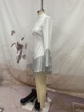Women's Round Neck Long Sleeve Tassel Bodycon Midi Dress