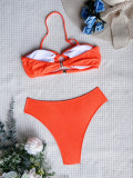 Orange O-Ring Halter Neck Bikini Set Swimwear