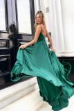 Womens Green Cami Lace Up Back Bridesmaid Evening Dress