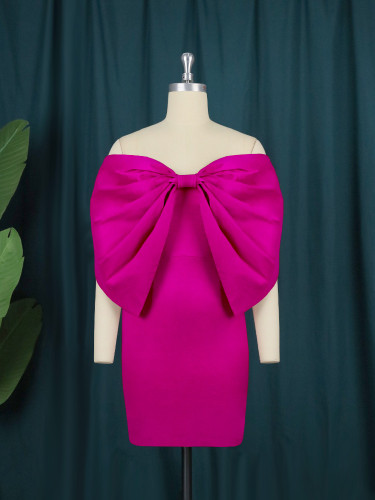 Women Hot Pink Sexy 3D Bow Formal Party Bodycon Dress