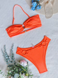 Orange O-Ring Halter Neck Bikini Set Swimwear