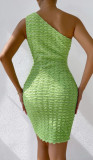Sexy Green Slash Shoulder Cutout Bodycon Dress