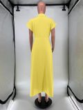 Solid Short Sleeve Tie Front Womens Long Dress