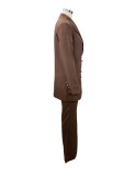 Women's Solid Blazer + Flare Pants Suit Two Pieces