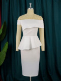 Plus Size Office Lady Lace Patchwork Elegant Ruffle Bodycon Dress
