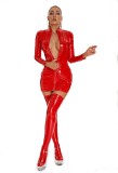 Patent Pu Leather Lingerie Long Sleeve Zipper Bodycon Dress(without Stocking)