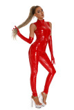 Women Sexy Patent PU Leather Zipper Bodycon Jumpsuit Sexy Lingerie(without Gloves)