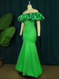 Women Off Shoulder Green High Waist Mermaid Party Maxi Dress