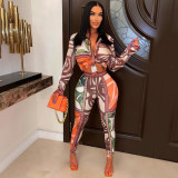 Women's Sexy Print Blouse and Pants Trendy Two Piece Set