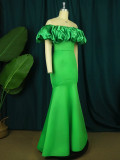 Women Off Shoulder Green High Waist Mermaid Party Maxi Dress