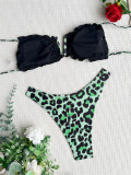 Leopard V-Bar Halter Ruffle High Cut Bikini Set
