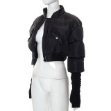 Winter Women's Solid Pocket Patchwork Zipper Short Padded Jacket