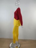 Women's Two Tone Casual Colorblock Long Loose Slit Top and Tight Pants Set
