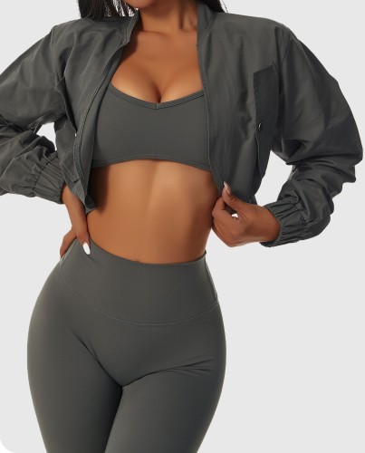 Long Sleeve Quick Dry Sports Women Sun Protection Outer Fitness Wear Stand Collar Casual Jacket