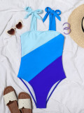 Colorblock Tie Shoulder One Piece Swimsuit