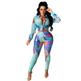 Women's Sexy Print Blouse and Pants Trendy Two Piece Set