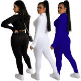 Women Sports Two-Piece Set Zipper Long Sleeve Crop Top + Pants