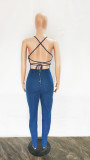 Sexy Sleeveless Lace-Up Back Slim Fit Denim Jumpsuit