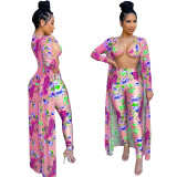 Women's Tiger & Floral Print 3-Piece Bra Pants Set with Belt
