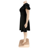 Plus Size Ruffles Short Sleeve A-Line Dress