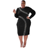 Long Sleeve Lace-Up Fashion Sexy Tight Fit Plus Size Dress