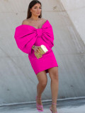 Women Hot Pink Sexy 3D Bow Formal Party Bodycon Dress