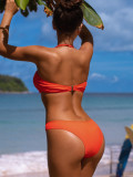 Orange O-Ring Halter Neck Bikini Set Swimwear