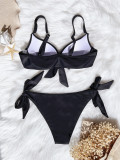 Solid Color Knotted Two Piece Swimwear Sexy Bikini