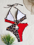 Leopard Print Patchwork Bikini One Piece Swimsuit