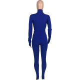 Women Sports Two-Piece Set Zipper Long Sleeve Crop Top + Pants