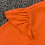 Plus Size Orange Deep V Neck Peplum Midi Dress