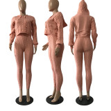Hooded Pullover Sweater and Pants Knitted Two Piece Set
