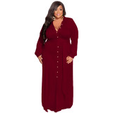 Plus Size Solid Belted Full Sleeve Long Shirt Dress