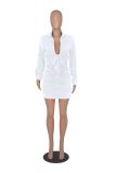 Women's Sexy Plunge Neck Long Sleeve Ruched Button Bodycon Dress