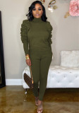 Plus Size Army Green Ruffles Sleeve Top + Pants Two-Piece Set