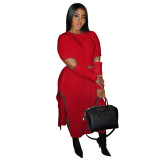 Women's Trendy Cutout High Slit Sweater + Midi Skirt Knitted 2PCS Set