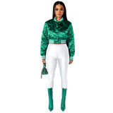 Solid Padded Baseball Jacket Top