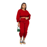Women's Round Neck Cropped Sweatshirt and Sweatpants Two Piece Set
