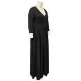 Plus Size 3/4 Sleeve Solid V-Neck Sexy Maxi Dress