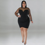 Sexy Mesh Patchwork Long Sleeve Plus Size Bodycon Dress