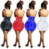 Sexy Rhinestone Nightclub Mesh Panel Straps Mini Dress