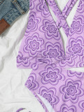 Women Purple Print High Waist Two Piece Swimwear