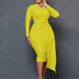 Women's V Neck Solid Long Sleeve Chic Pencil Dress