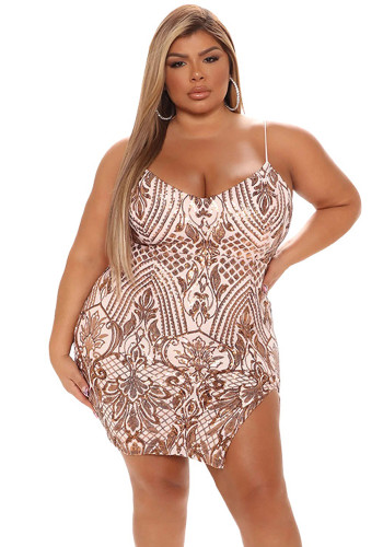 Sexy Party Pink Sequin Plus Size Dress