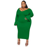 Plus Size Sexy V-Neck Flare Sleeve Long Sleeves