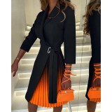 Fashion Contrast V Neck Half Sleeve Pleated Blazer Dress