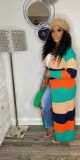 Plus Size Women Colorblock Knitting Long Cardigan Sweater Dress
