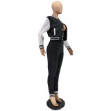 Winter Colorblock Baseball Jacket and Sweatpants Sports Two Piece Set